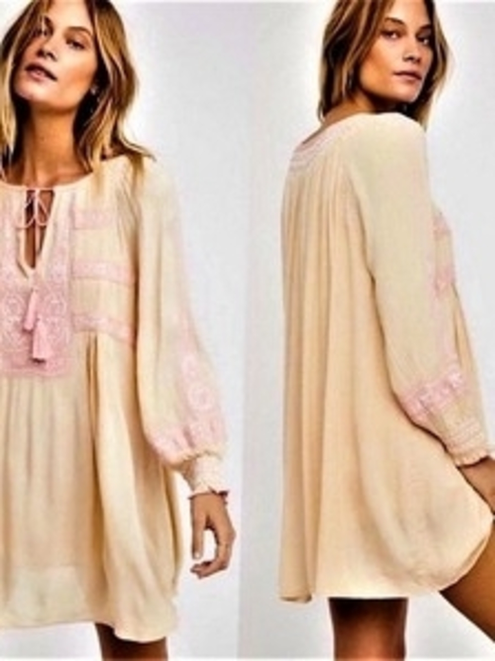 Free People Wind Willow Boho Embroidered Mini Dress